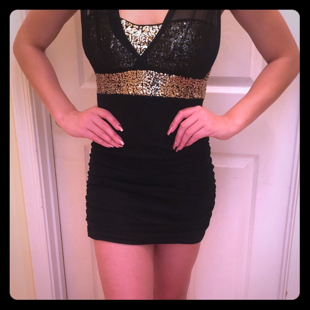 Party Dress, black with gold sequins NWOT